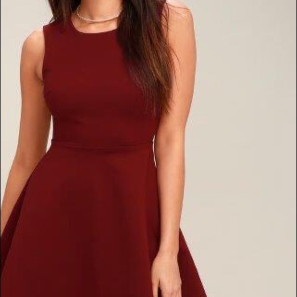 Wine red, backless with lace skater dress